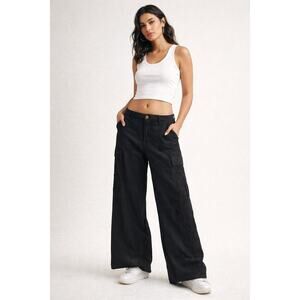 Da-Nang Black Embroidered Cargo Pants Wide Leg Utility Boho Y2K Estimate Large